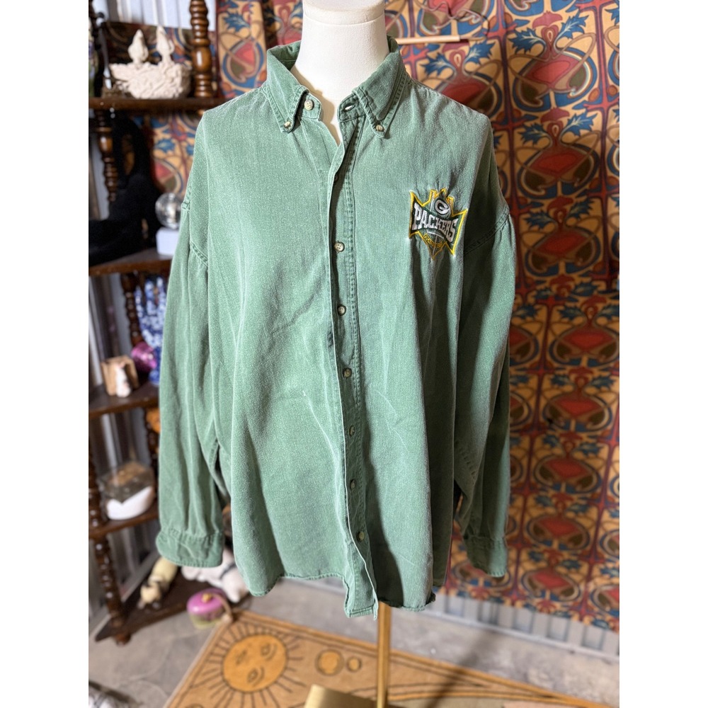 Green ProElite Green Bay Packers Long Sleeve‎ Corduroy Button Up Shirt Men's XXL